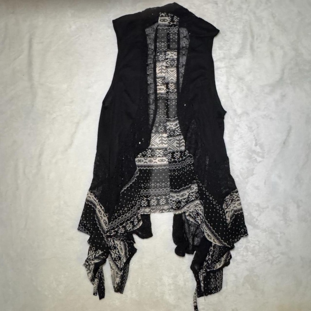 90s Y2K black fairy grunge tie top with asymmetrical flowy sides and sequins - Picture 8 of 8